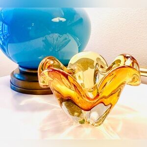 SOLD Beautiful Vintage MCM Hand Blown Artisan Amber Czech Glass Bowl